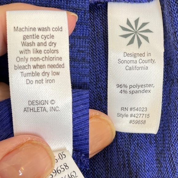 Athleta Heathered Blue Hooded Top Kangaroo Pocket Cross Neck Drop Waist Size S - Picture 15 of 15